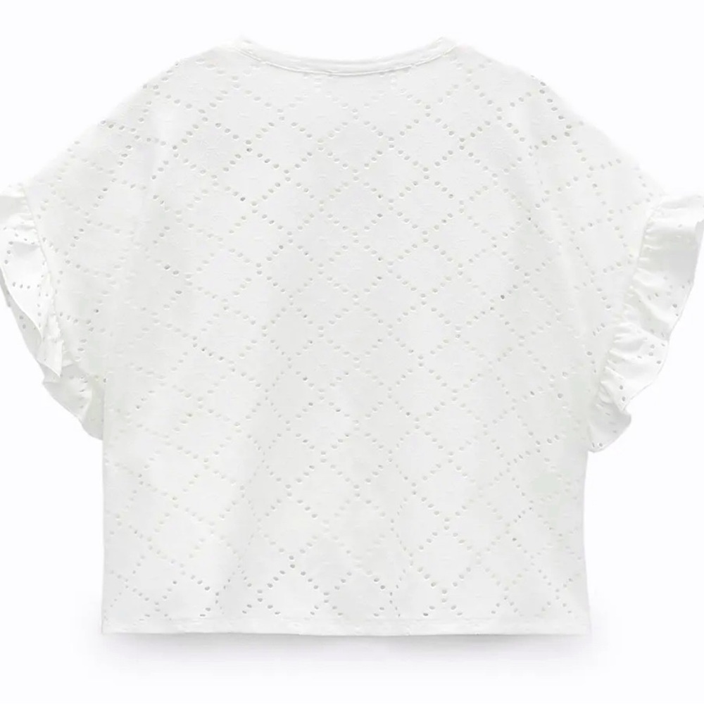 Zara White EMBROIDERED PERFORATED Short Sleeve Top Shirt Womens SIZE Medium - Picture 5 of 6